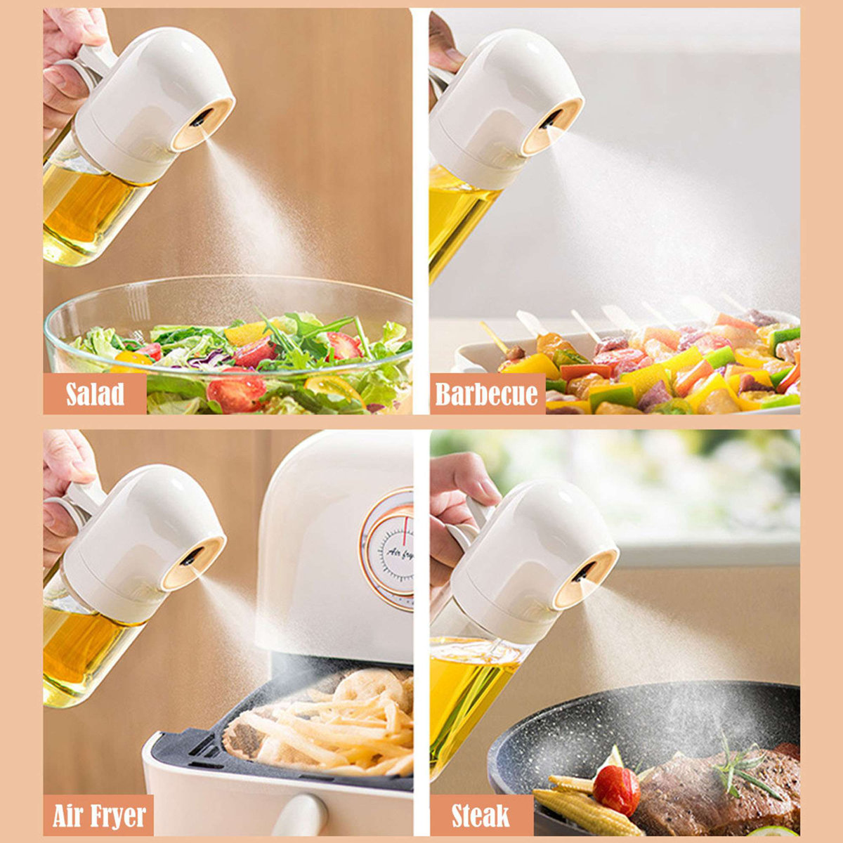 Oil Sprayer for Cooking, 250ml/8.4oz Refillable Glass Olive Oil Dispenser Spray Bottle for Kitchen, Food-grade Oil Mister for Air Fryer, Salad, Frying, BBQ